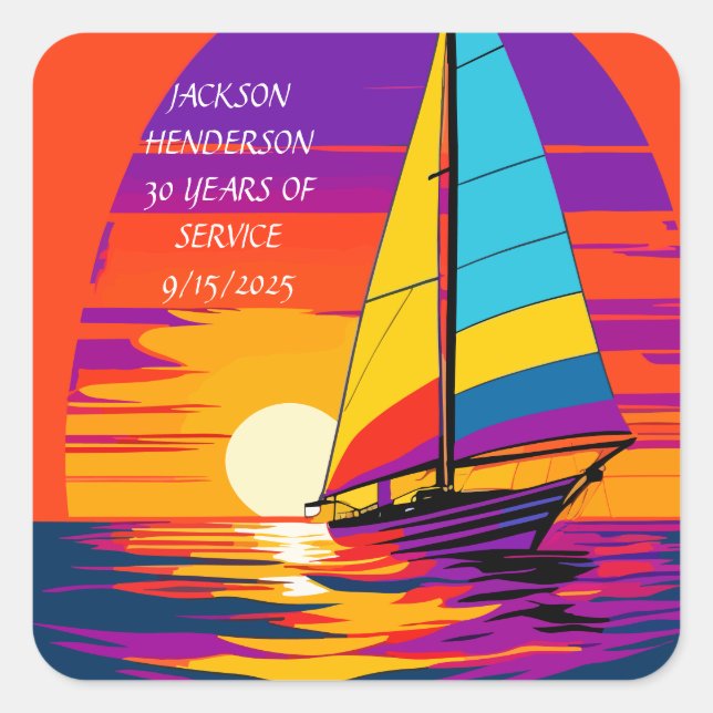 SAIL AWAY SUNSET RETIREMENT GRAPHIC QUADRATISCHER AUFKLEBER (Vorderseite)