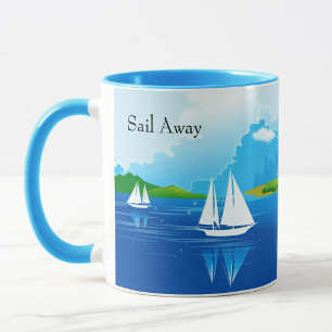 Sail Boat Blue Coffee Mug Tea Cup