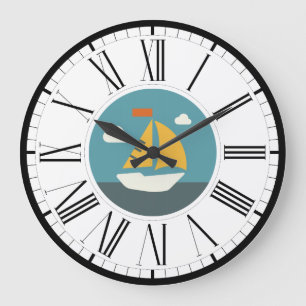 Sail Boat, Coastal Design Wall Clock Große Wanduhr