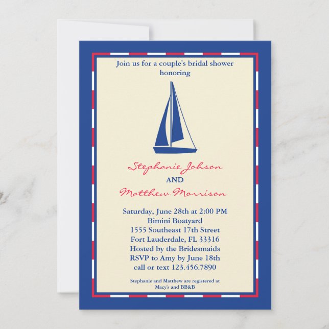 Sail Boat Couple's Bridal Dusche Einladung (Vorderseite)