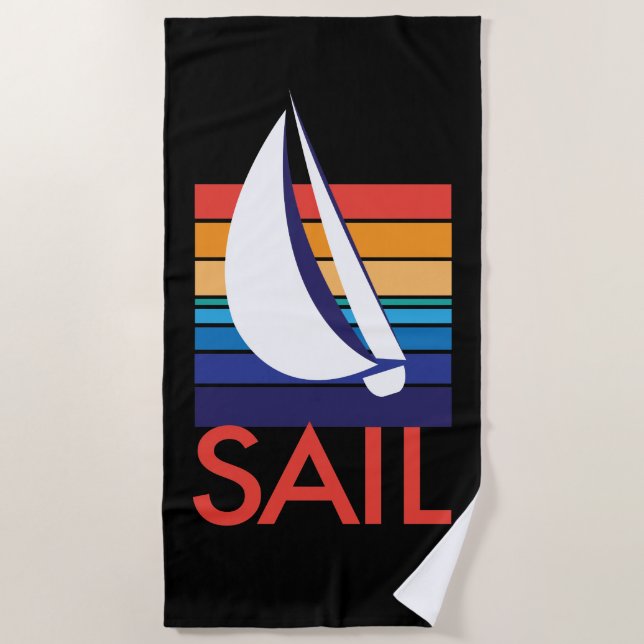 SAIL Boat_rainbow sunset_Blacklight style Strandtuch (Vorderseite)