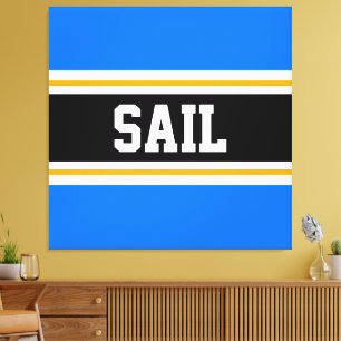SAIL Bright Blue Schwarz-weiß Gelbe Streifen Leinwanddruck