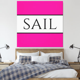 SAIL Sporty Tropical Pink White Nautical Stripes Leinwanddruck