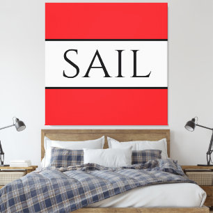SAIL Sporty Wide Bright Red White Nautical Stripes Leinwanddruck