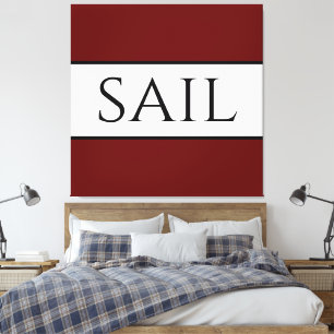 SAIL Text Bold Sporty Breit Tiefrot Weiße Streifen Leinwanddruck