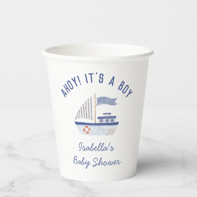 Sailboat Ahoy! Es ist eine Baby-Dusche. Pappbecher (Vorderseite)