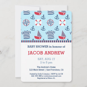 Sailboat Anchor Nautical Pattern Babydusche Einladung