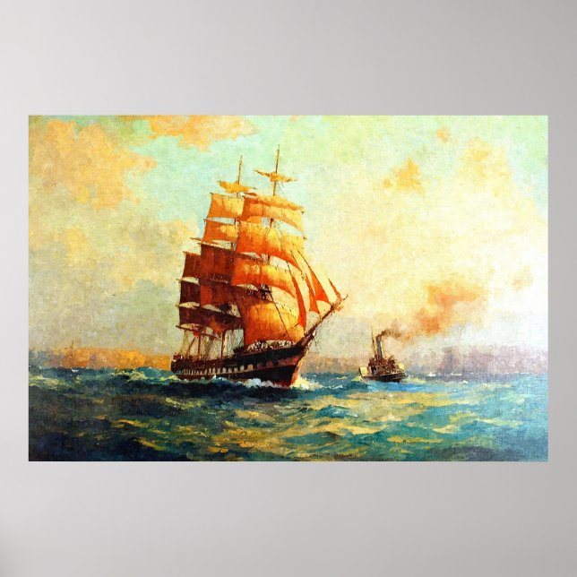 Sailboat and ocean steamers poster (Vorne)