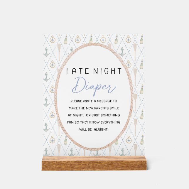 Sailboat Baby Shower Games - Late Night Diaper Acrylschild (Vorderseite)