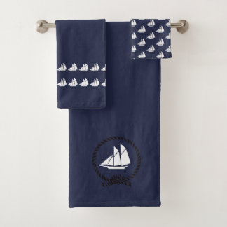 Sailboat Badezimmer Ozean Blau & Weiß Badhandtuch Set