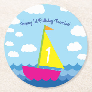 Sailboat Birthday Party Runder Pappuntersetzer
