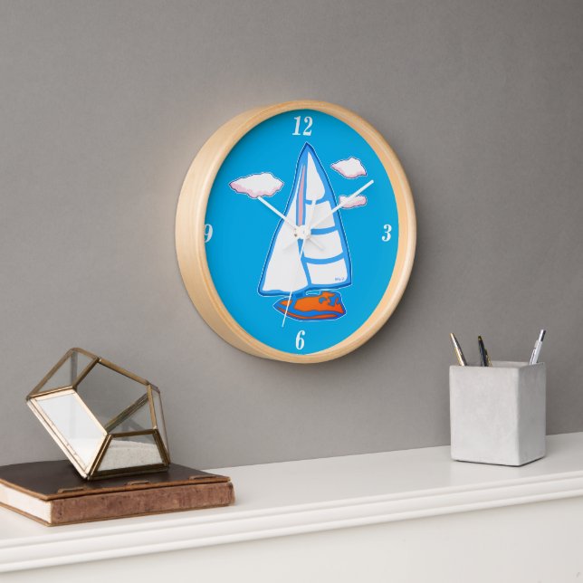 Sailboat Blue and White Nautic Wall Clock Uhr (Büro)