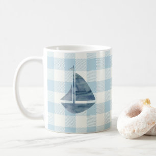 Sailboat Blue Gingham Karo Pattern Kaffeemaschine Kaffeetasse