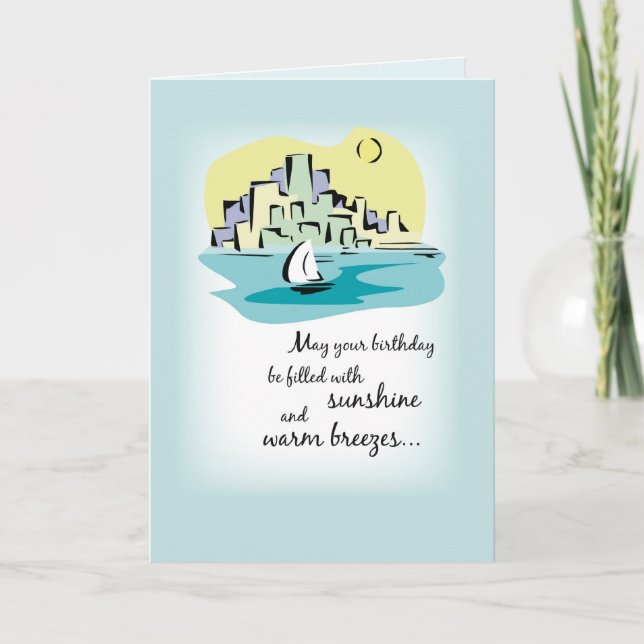 Sailboat City Birthday Karte (Vorderseite)