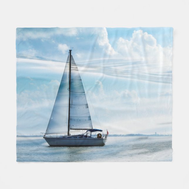 SailBoat & Clouds Fleece Blanket (Vorderseite (Horizontal))
