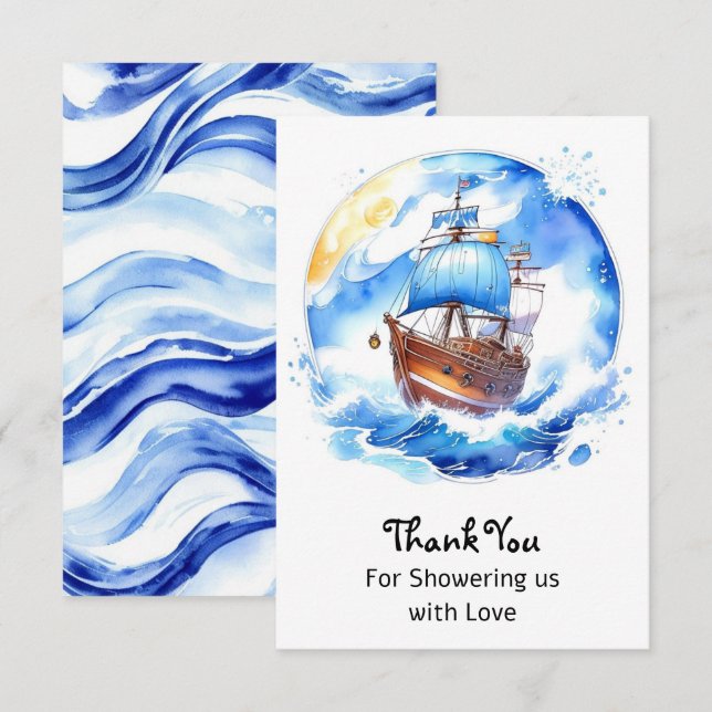 Sailboat Dreams: Nautical Baby Boy Dusche Dankeskarte (Vorne/Hinten)