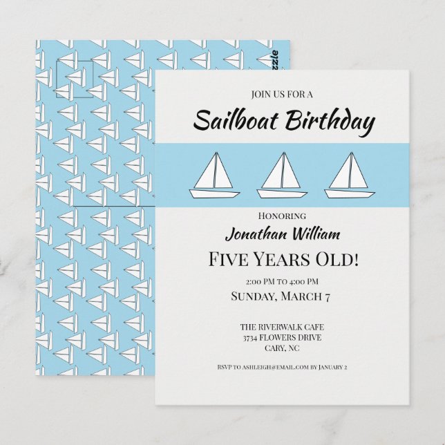 Sailboat Einladung zum Geburtstag Postkarte (Vorne/Hinten)