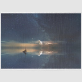 Sailboat Fantasy Ocean Night Sky 20x30 Decoupage Seidenpapier