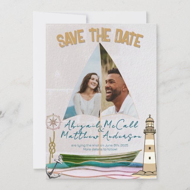 Sailboat-Flat-Save the Date-Karte des nautischen F Save The Date (Vorderseite)
