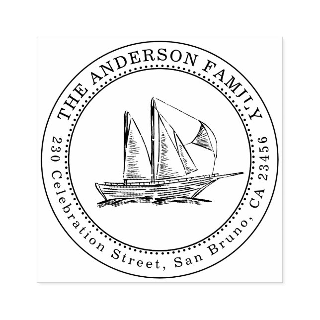 Sailboat Illustration Familienname & Rücksendeadre Gummistempel (Prägung)