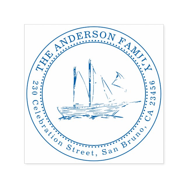 Sailboat Illustration Familienname & Rücksendeadre Permastempel (Design)