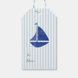 Sailboat Malerei Nautical Blue Stripe Küste Geschenkanhänger
