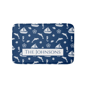 Sailboat & Marine Life Pattern Badematte