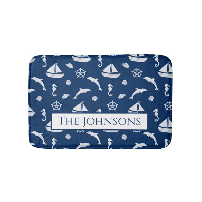 Sailboat & Marine Life Pattern Badematte (Vorderseite)