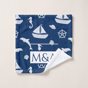 Sailboat & Marine Life Pattern Badhandtuch Set