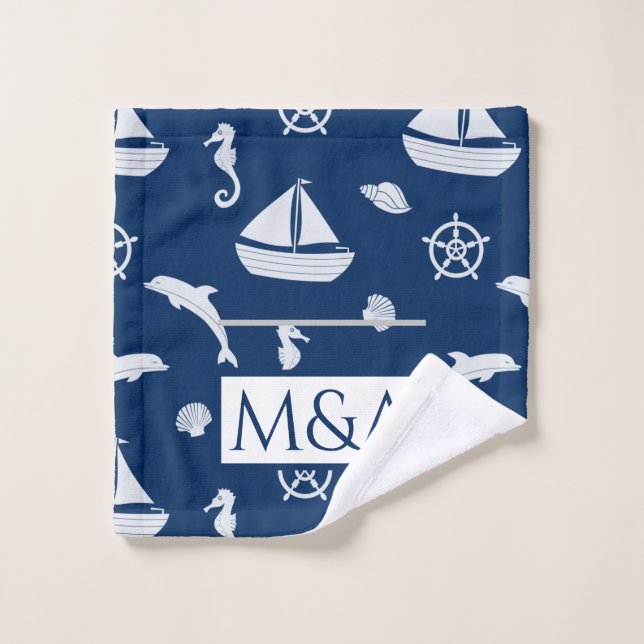 Sailboat & Marine Life Pattern Badhandtuch Set (Waschlappen)