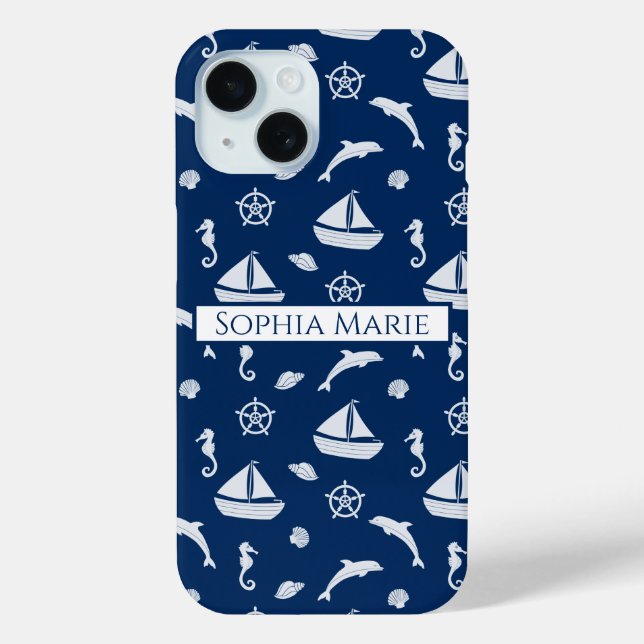 Sailboat & Marine Life Pattern Case-Mate iPhone Hülle (Rückseite)