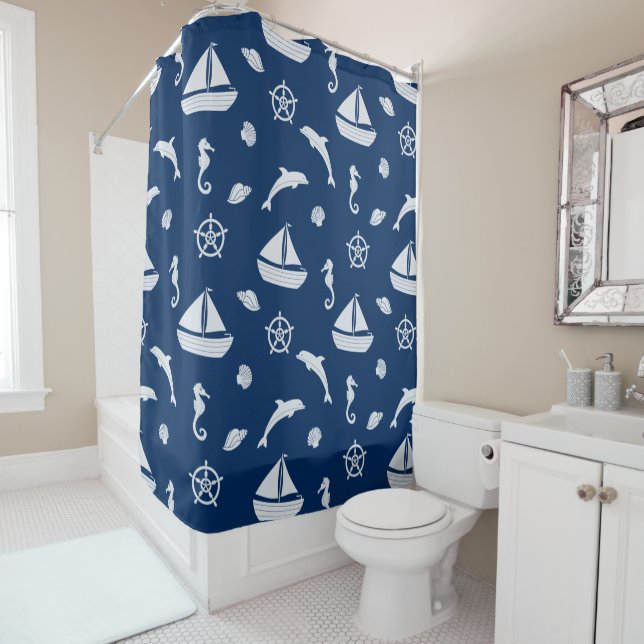 Sailboat & Marine Life Pattern Duschvorhang (Beispiel)