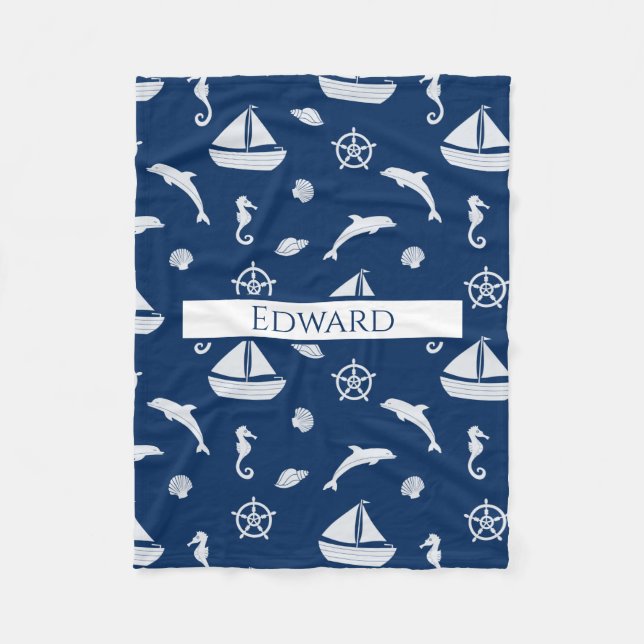 Sailboat & Marine Life Pattern Fleecedecke (Vorderseite)