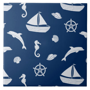 Sailboat & Marine Life Pattern Fliese