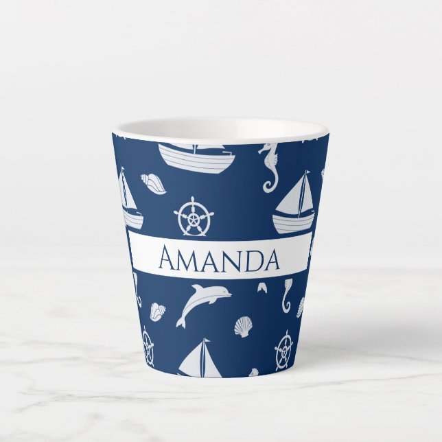 Sailboat & Marine Life Pattern Milchtasse (Vorderseite)