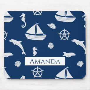 Sailboat & Marine Life Pattern Mousepad