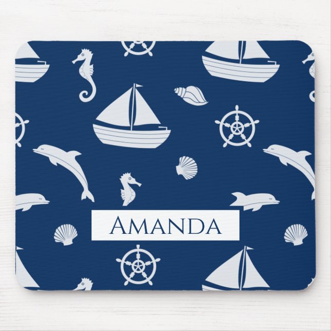 Sailboat & Marine Life Pattern Mousepad (Vorne)
