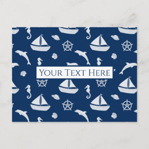 Sailboat & Marine Life Pattern Postkarte