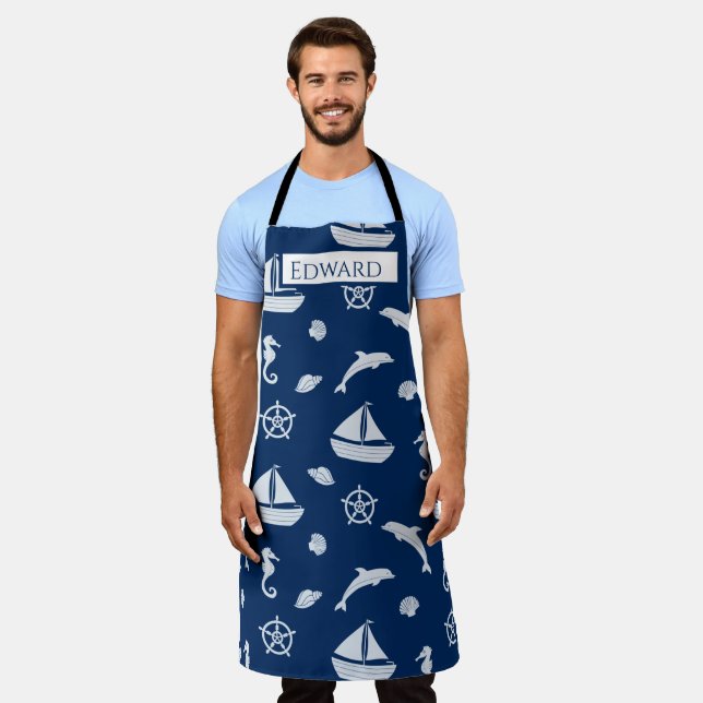 Sailboat & Marine Life Pattern Schürze (Getragen)