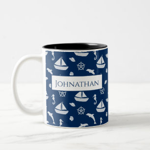 Sailboat & Marine Life Pattern Zweifarbige Tasse