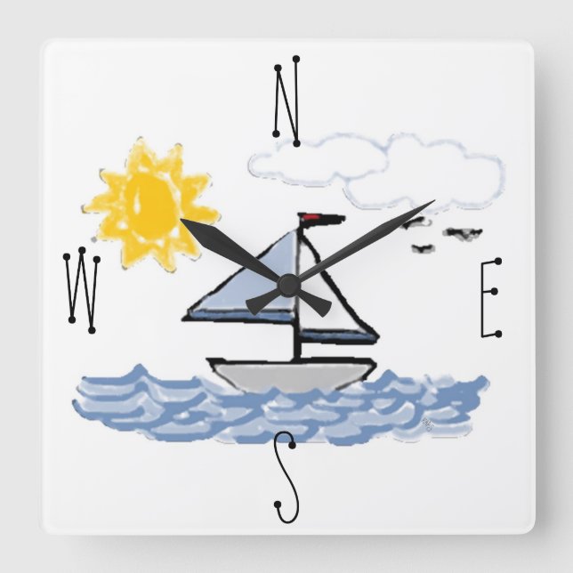 Sailboat Nautical Animated Sailing Quadratische Wanduhr (Vorderseite)