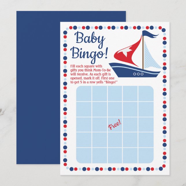 Sailboat Nautical Baby Show Bingo Game Einladung (Vorne/Hinten)