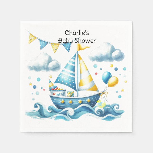 Sailboat Nautical Baby Showpapier Napkins Serviette (Vorderseite)
