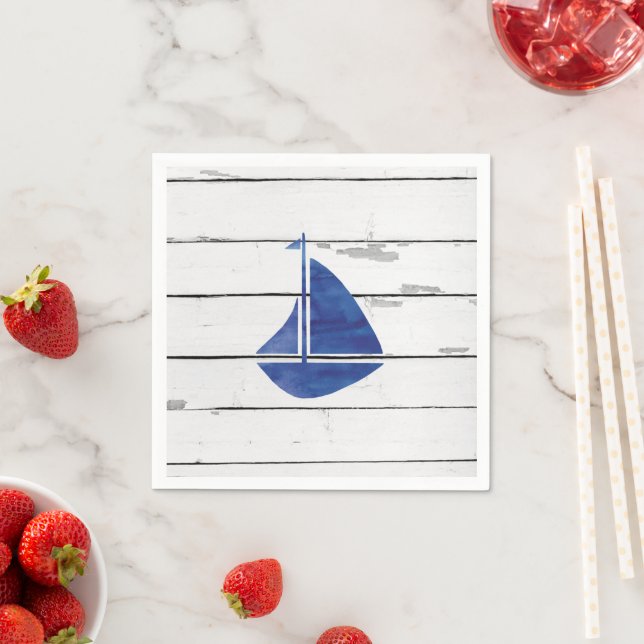 Sailboat Nautical Blue Shiplap Rustikale Dekoratio Serviette (Beispiel)
