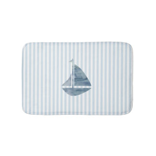Sailboat Nautical Blue Strip Badematte