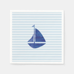 Sailboat Nautical Ocean Blue Strip Papier Napkin Serviette