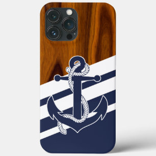 Sailboat Navy Blauer Streifen Holzkörnmuster Case-Mate iPhone Hülle