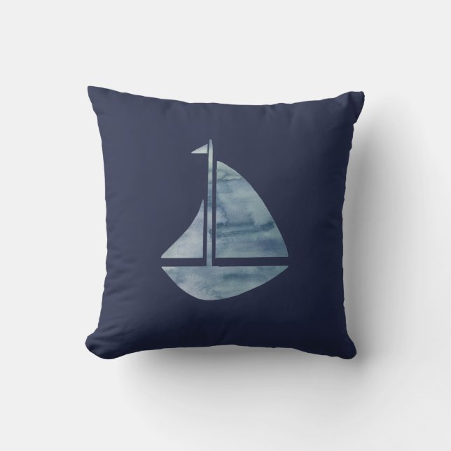 Sailboat Navy Blue Nautical Pillow Kissen (Vorderseite)