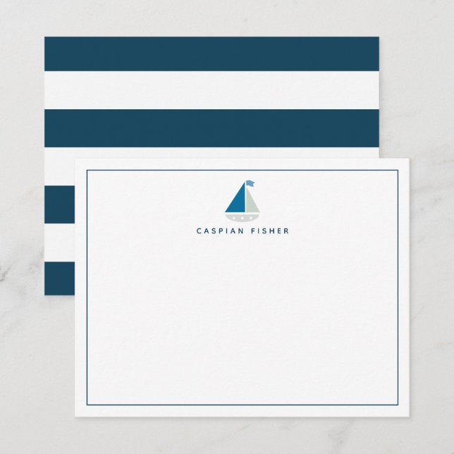Sailboat Navy Blue Stationery Note Card Mitteilungskarte (Vorne/Hinten)