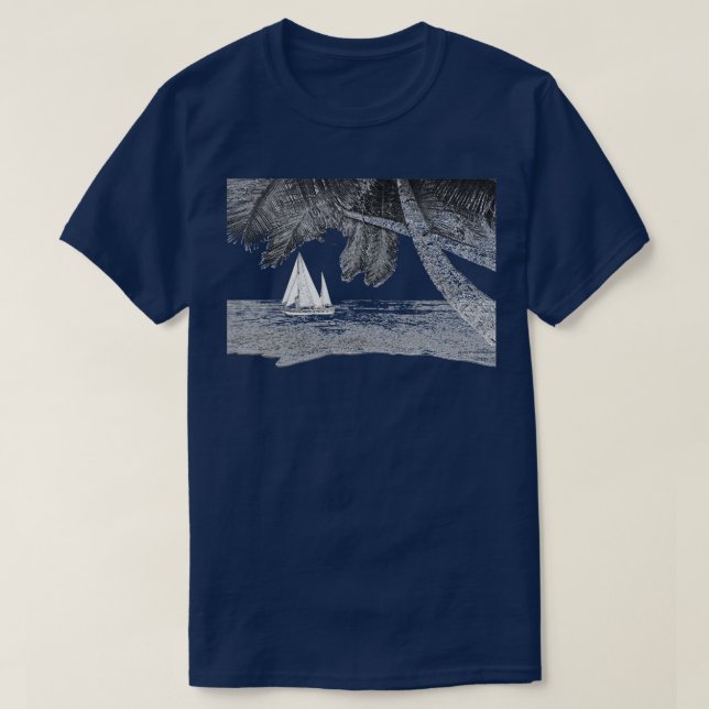Sailboat Ocean Beach Palm Tree T-Shirt (Design vorne)